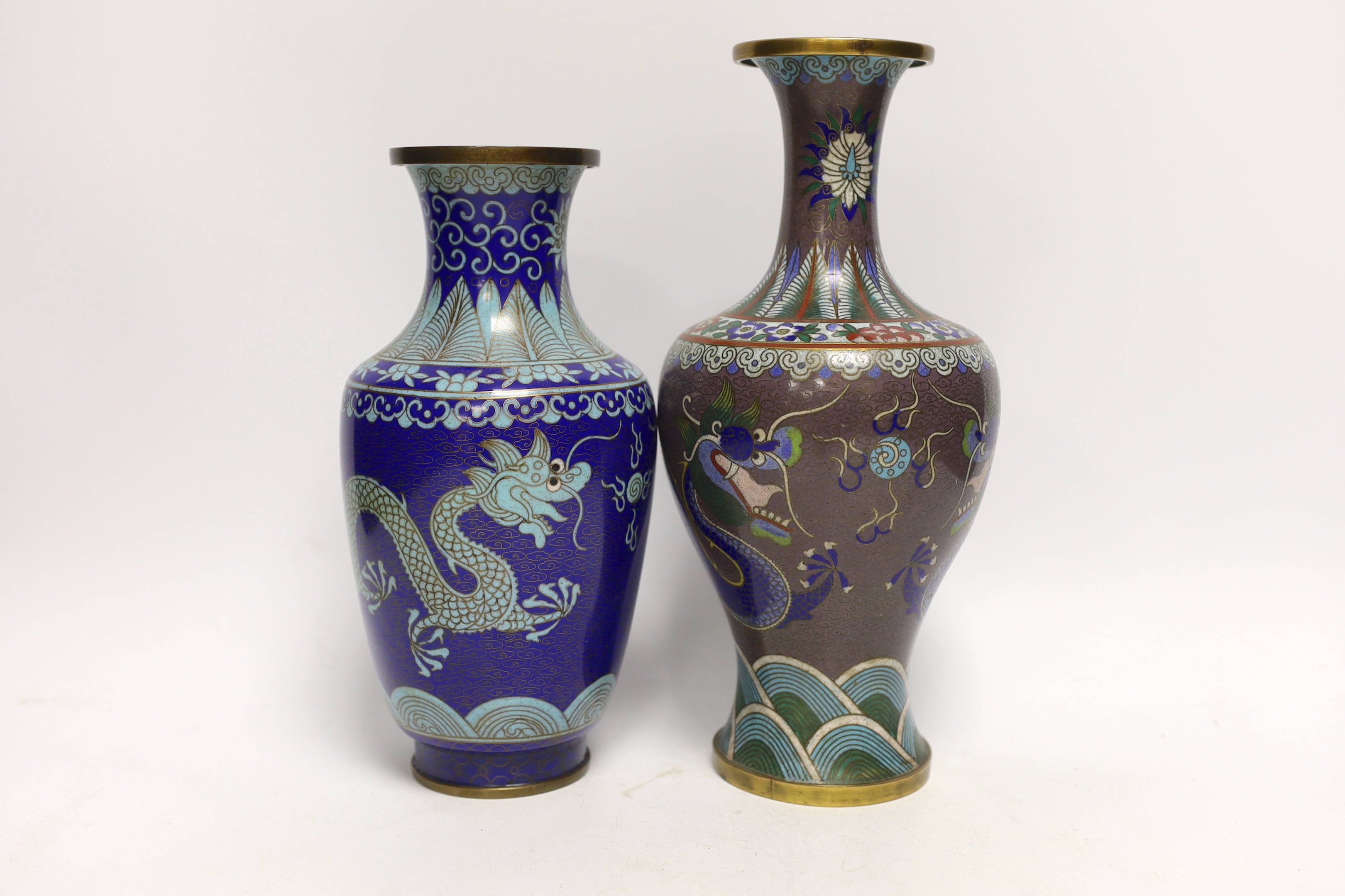Two Chinese cloisonné enamel ‘dragon’ vases, tallest 27cm